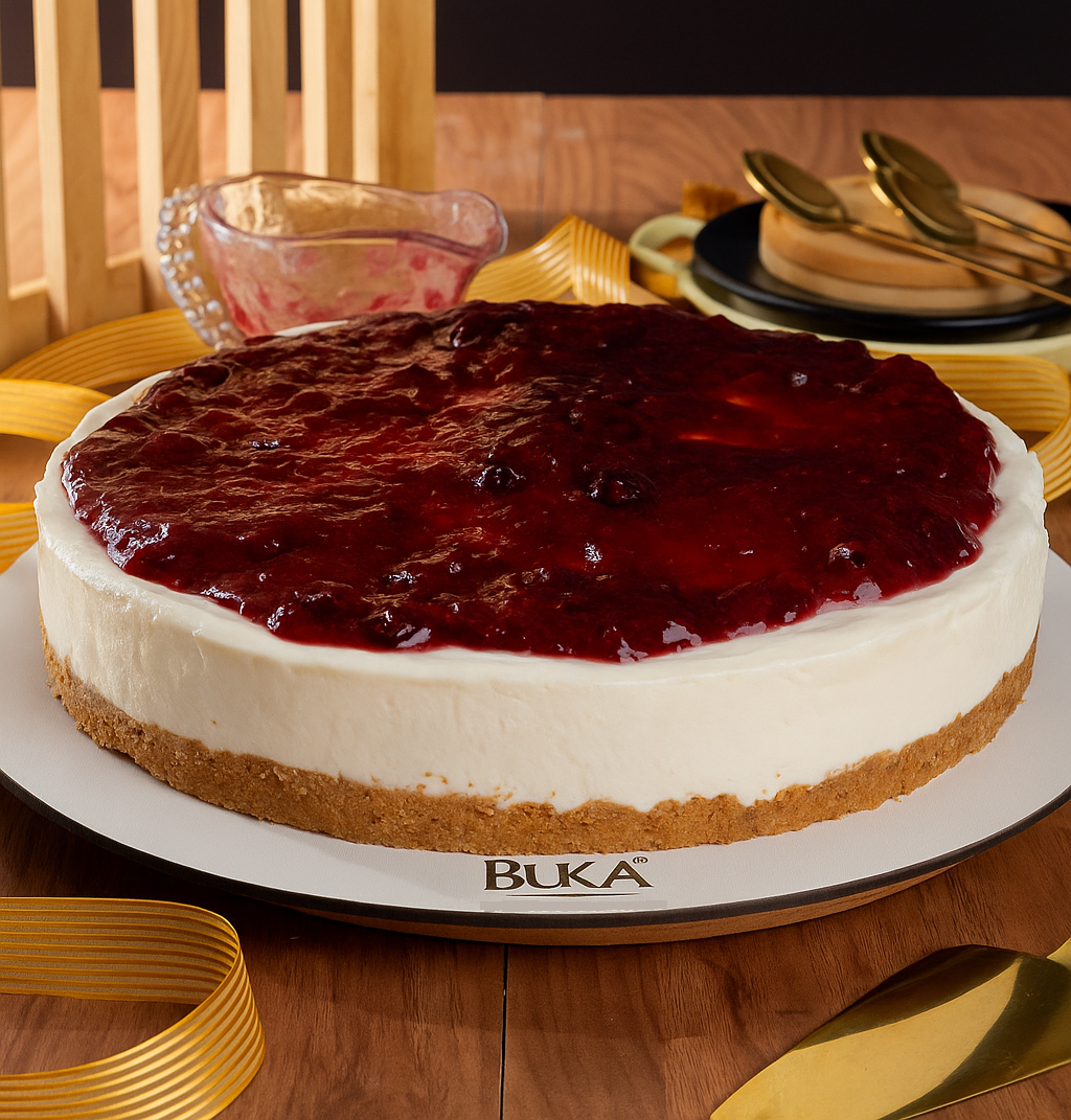 Cheesecake com geleia de frutas vermelhas